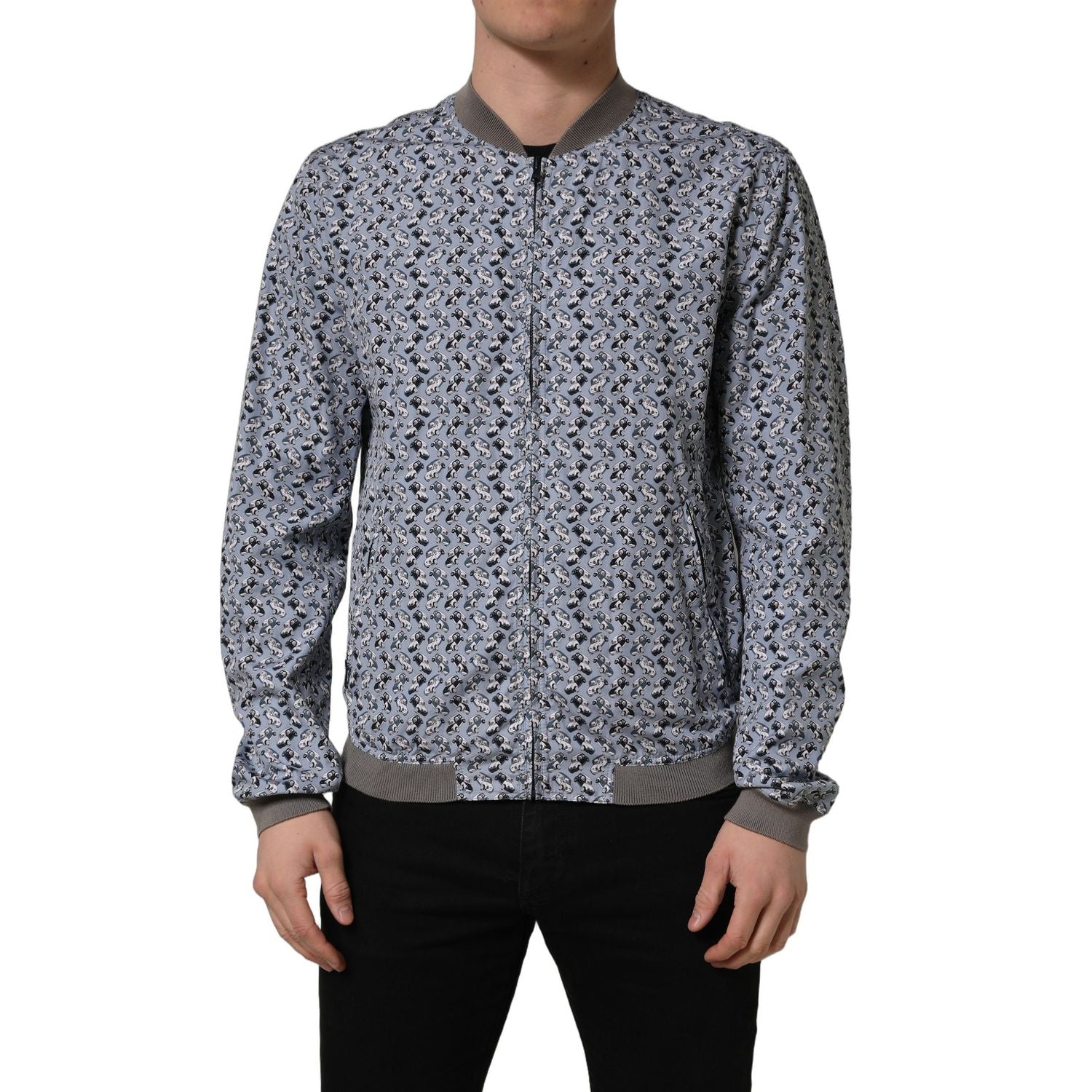 Dolce & Gabbana Light Blue Cotton Car Print Bomber Jacket