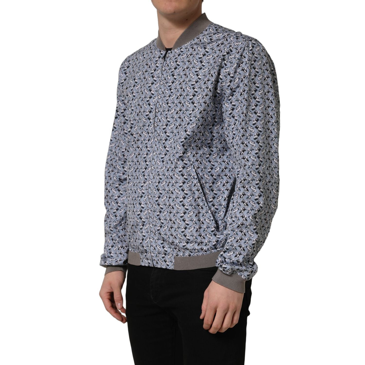Dolce & Gabbana Light Blue Cotton Car Print Bomber Jacket
