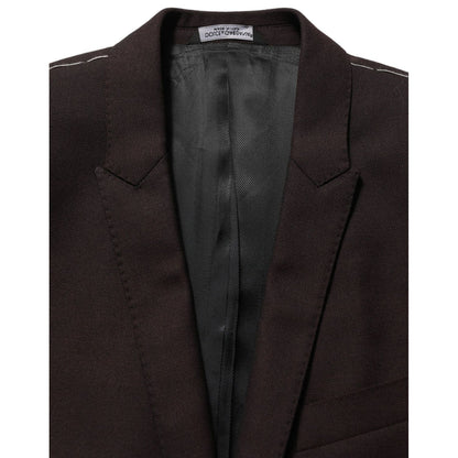Dolce & Gabbana Brown Wool GOLD Single Breasted Men Jacket