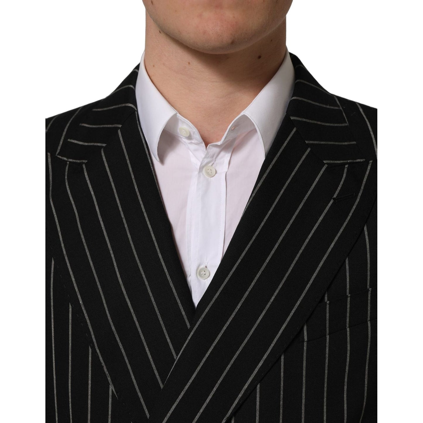 Dolce & Gabbana Black Stripes Wool Double Breasted Jacket