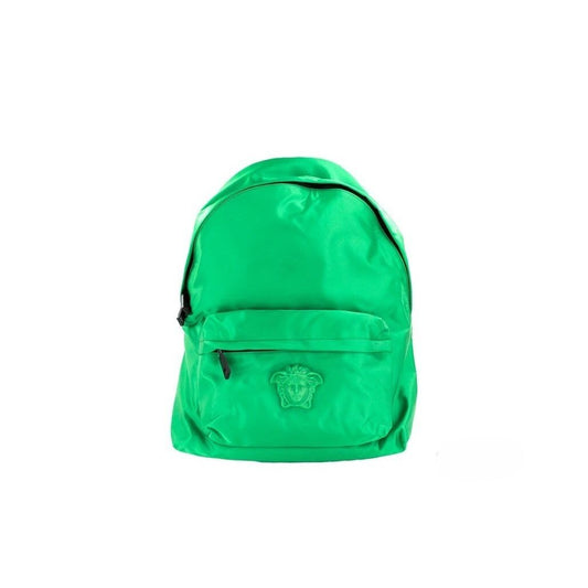 Versace Large Bright Green Nylon Fabric Medusa Shoulder Backpack Bookbag