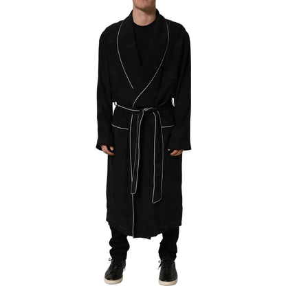 Dolce & Gabbana Black 100% Silk Robe Men Wrap Coat Jacket