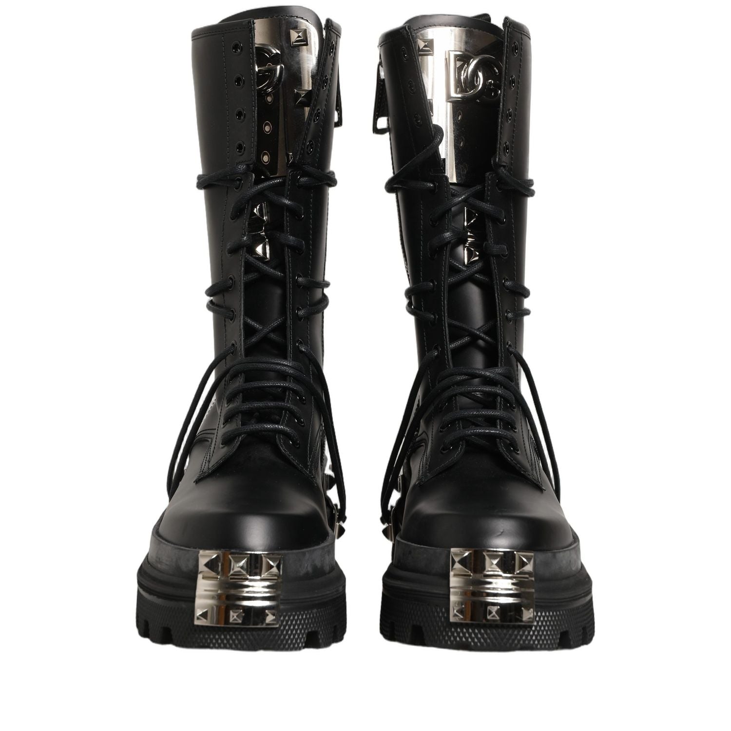 Dolce & Gabbana Black Stud Platform Combat High Boots Shoes