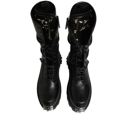 Dolce & Gabbana Black Stud Platform Combat High Boots Shoes