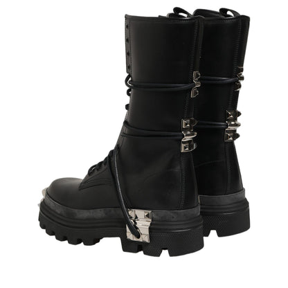 Dolce & Gabbana Black Stud Platform Combat High Boots Shoes