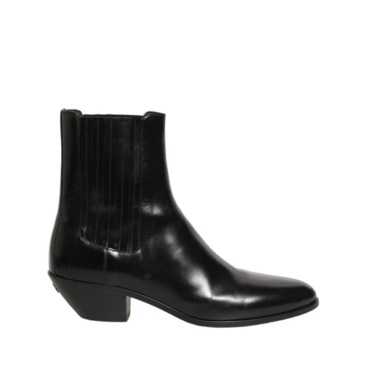 Dolce & Gabbana Black Leather Chelsea Mid Calf Boots Shoes