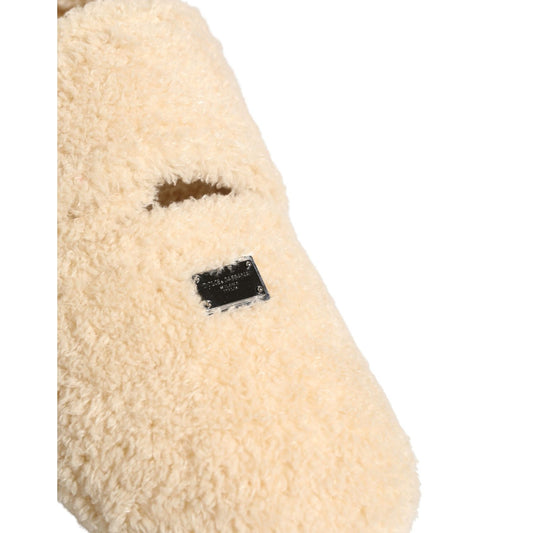 Dolce & Gabbana Beige Faux Fur Flats Men Slides Sandals Shoes