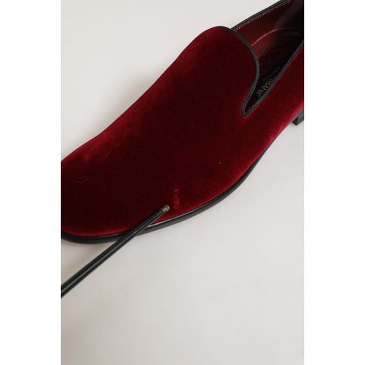Dolce & Gabbana Maroon Velvet Slip On Dress Loafers Shoes