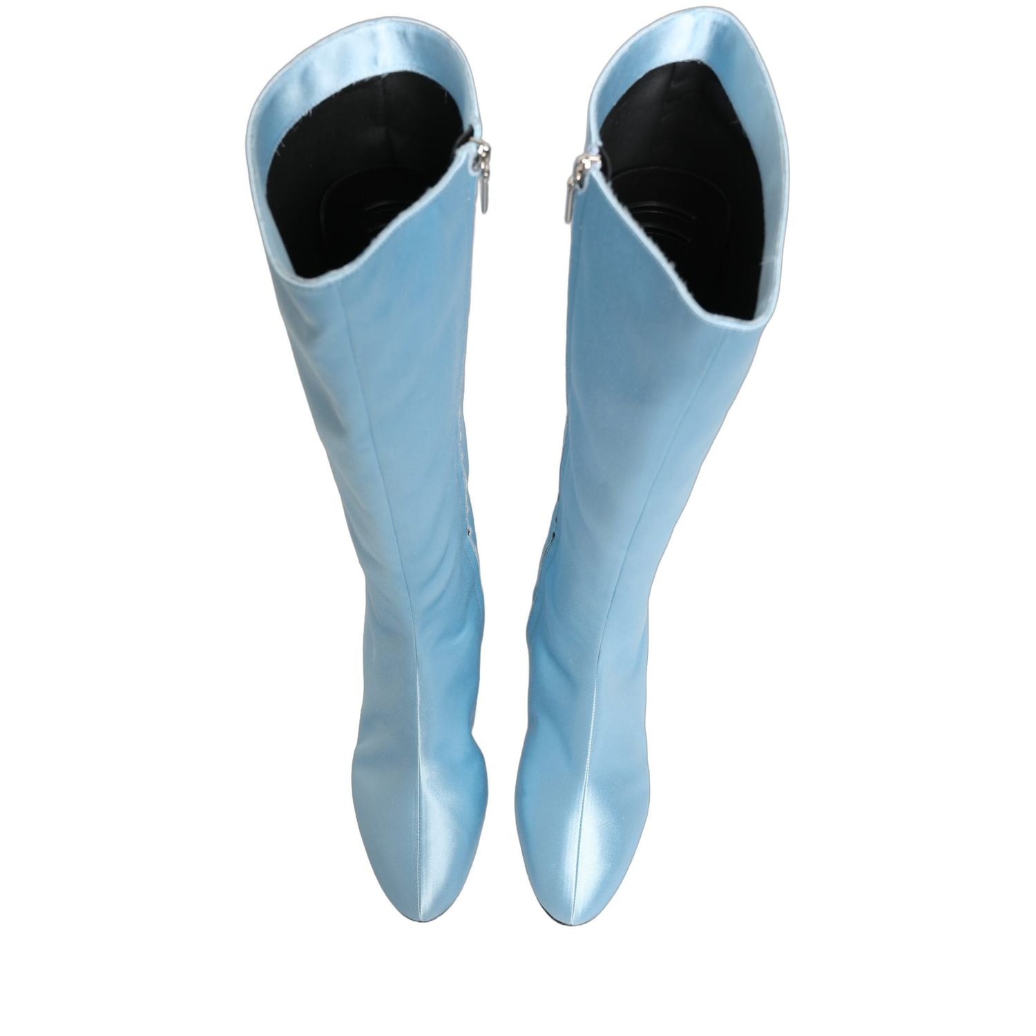 Dolce & Gabbana Light Blue Satin Knee High Boots Shoes