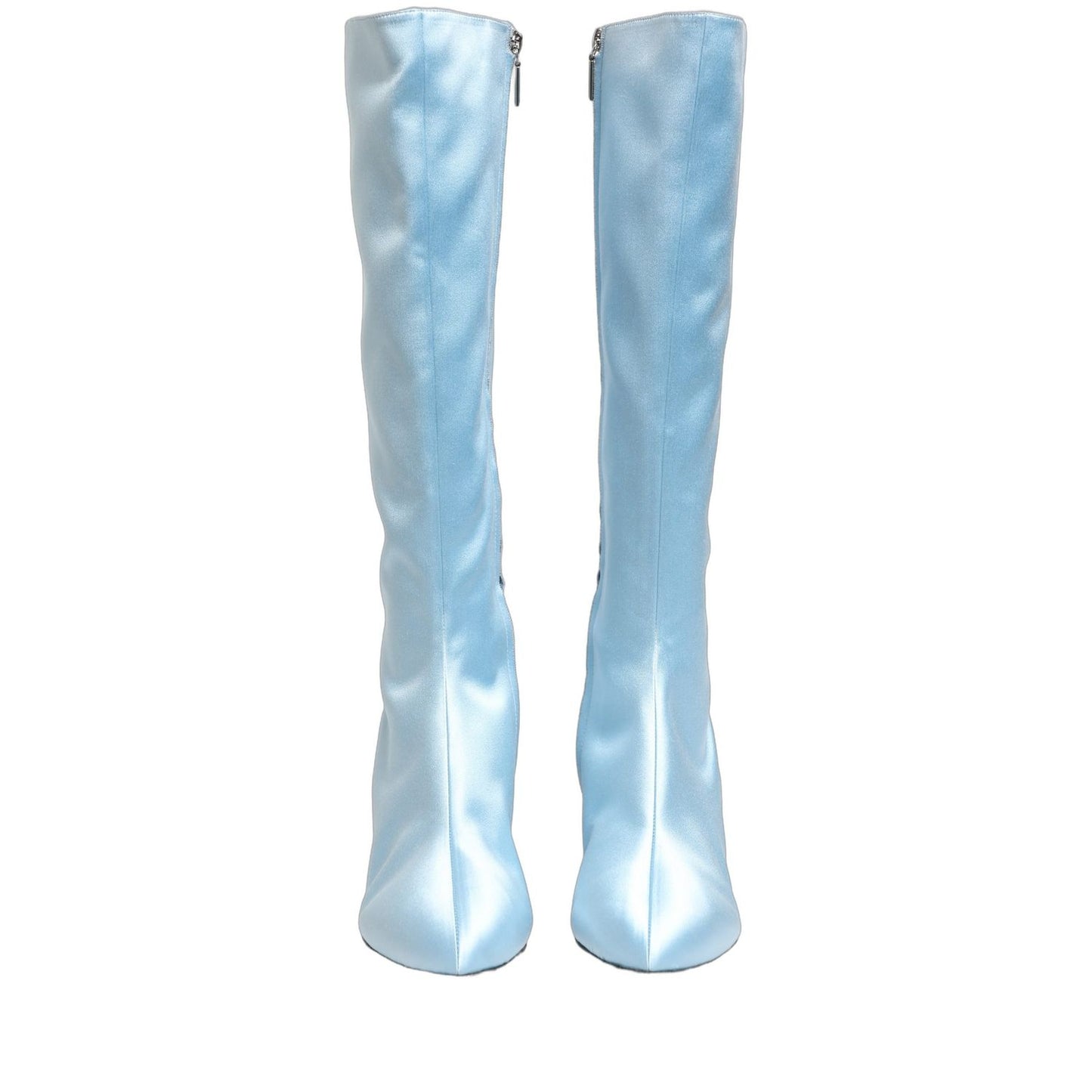 Dolce & Gabbana Light Blue Satin Knee High Boots Shoes