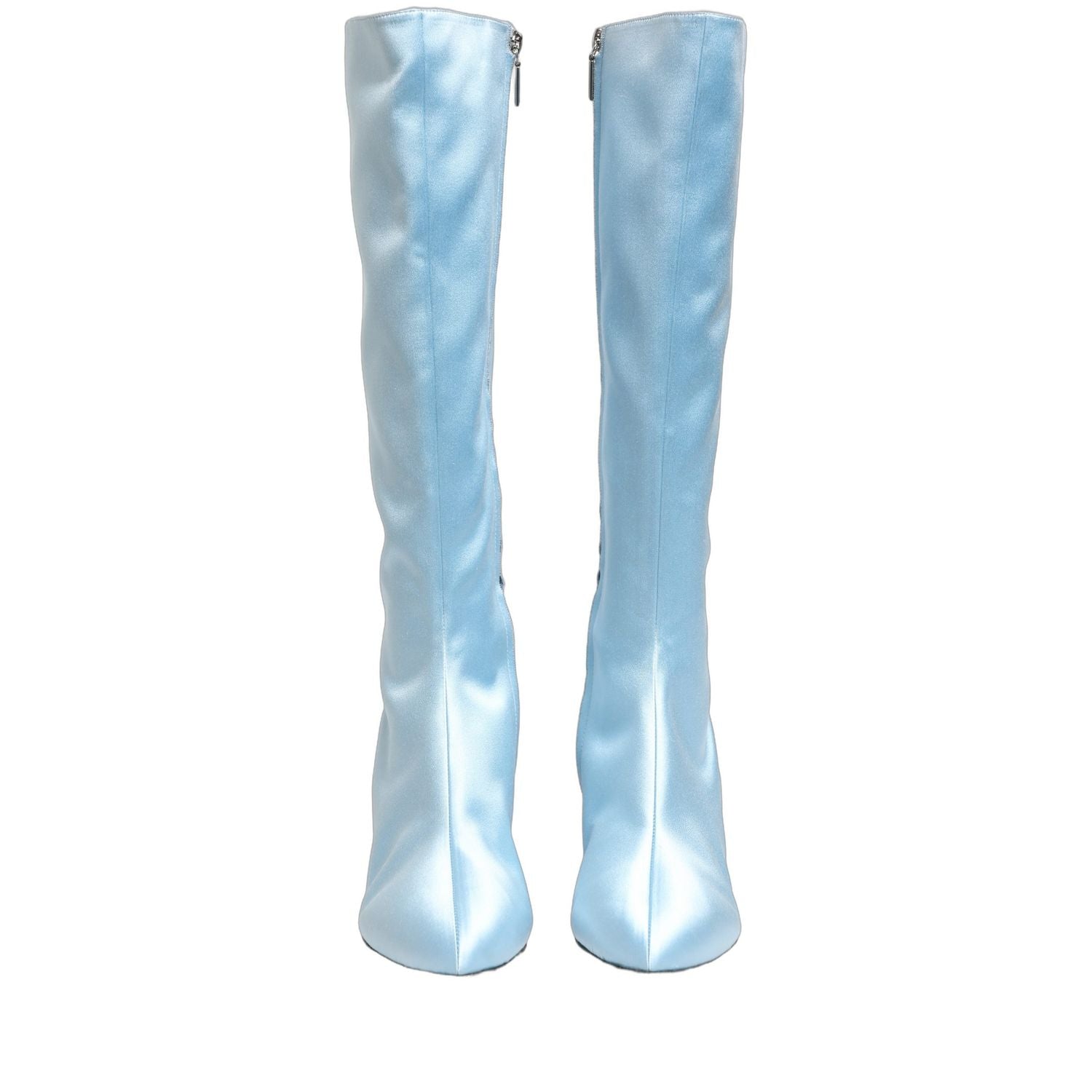 Dolce & Gabbana Light Blue Satin Knee High Boots Shoes