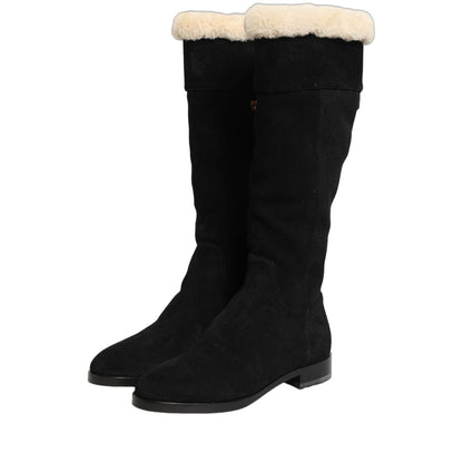 Dolce & Gabbana Suede Leather Knee High Boots Black