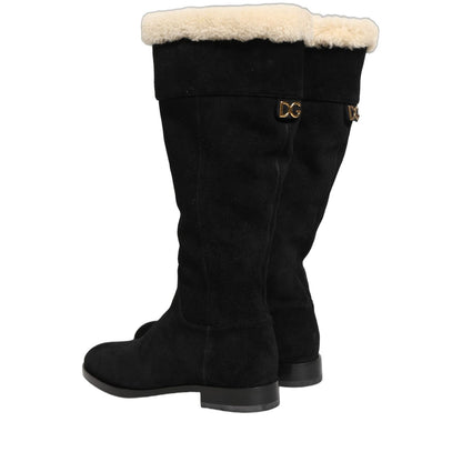 Dolce & Gabbana Suede Leather Knee High Boots Black