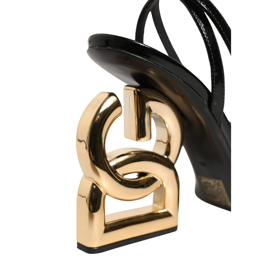 Dolce & Gabbana Black Leather Ankle Strap Heels Sandals Shoes