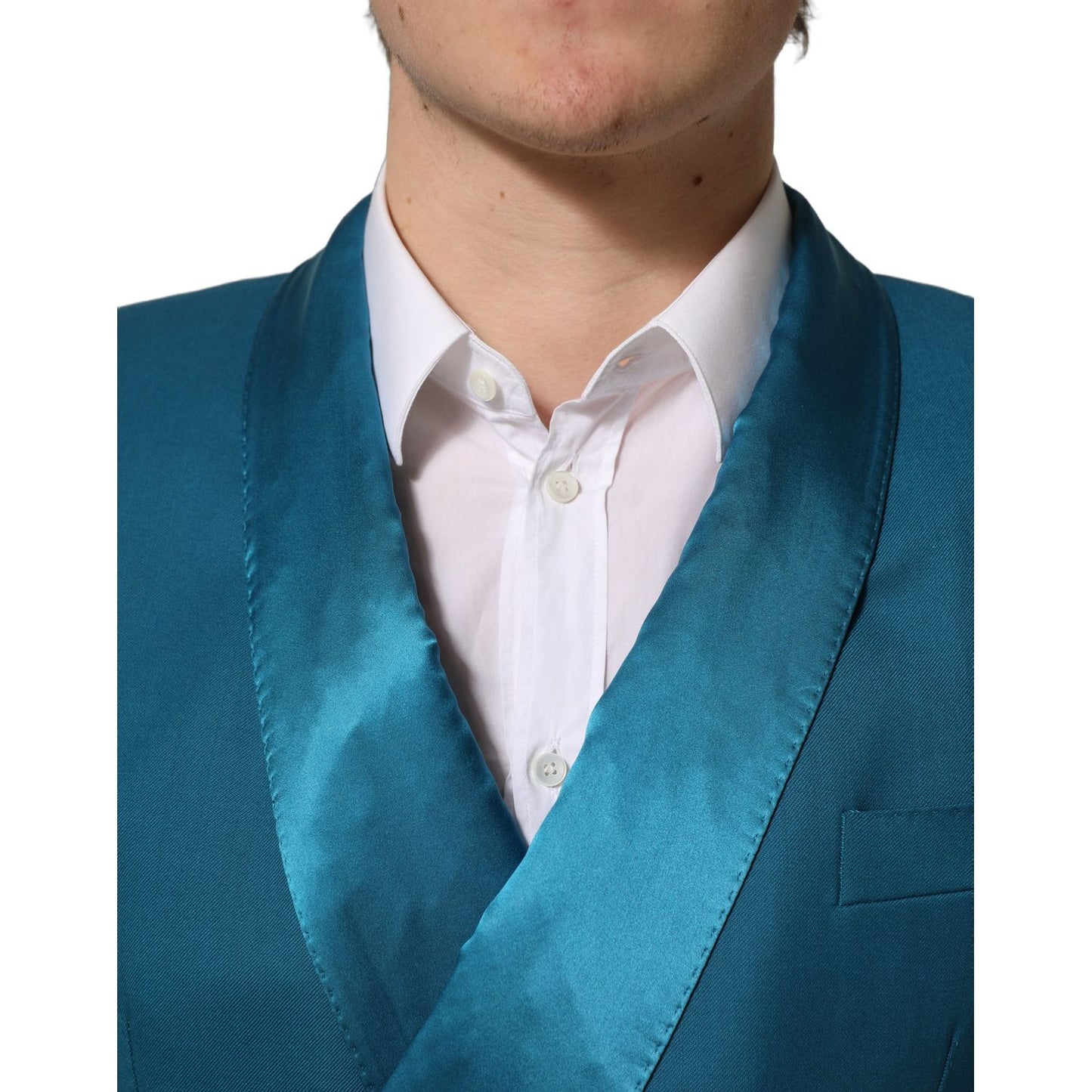 Dolce & Gabbana Teal Wool Double Breasted Formal Coat Blazer