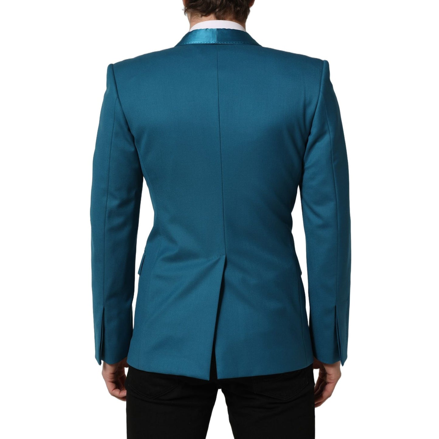 Dolce & Gabbana Teal Wool Double Breasted Formal Coat Blazer