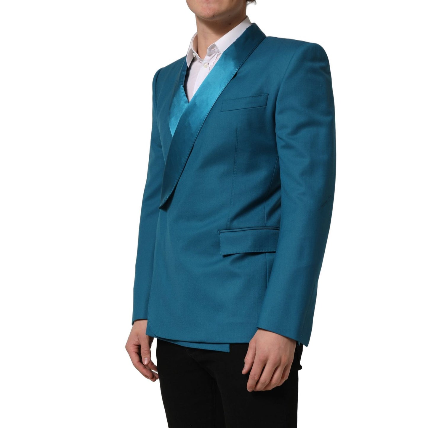 Dolce & Gabbana Teal Wool Double Breasted Formal Coat Blazer