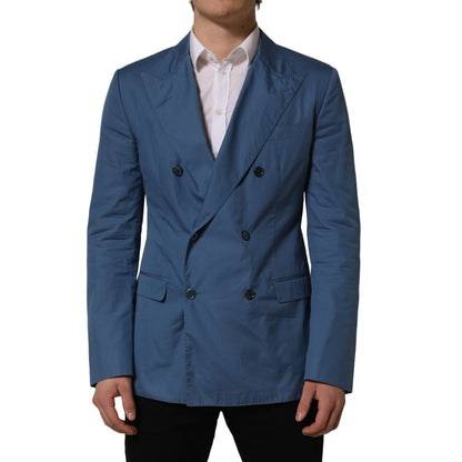 Dolce & Gabbana Blue Cotton Double Breasted Men Coat Blazer