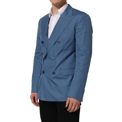 Dolce & Gabbana Blue Cotton Double Breasted Men Coat Blazer