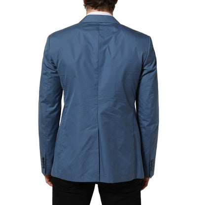 Dolce & Gabbana Blue Cotton Double Breasted Men Coat Blazer