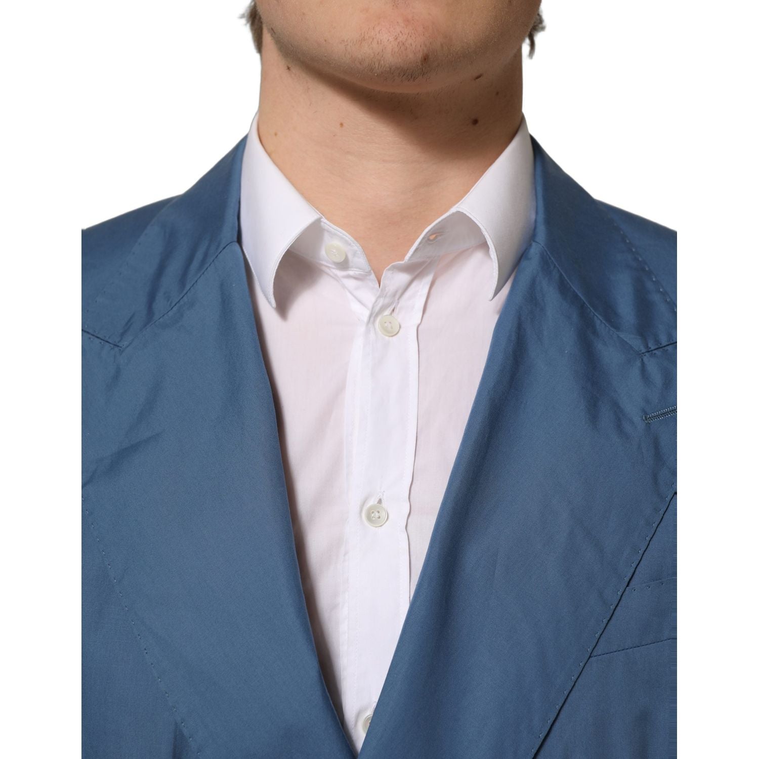 Dolce & Gabbana Blue Cotton Double Breasted Men Coat Blazer
