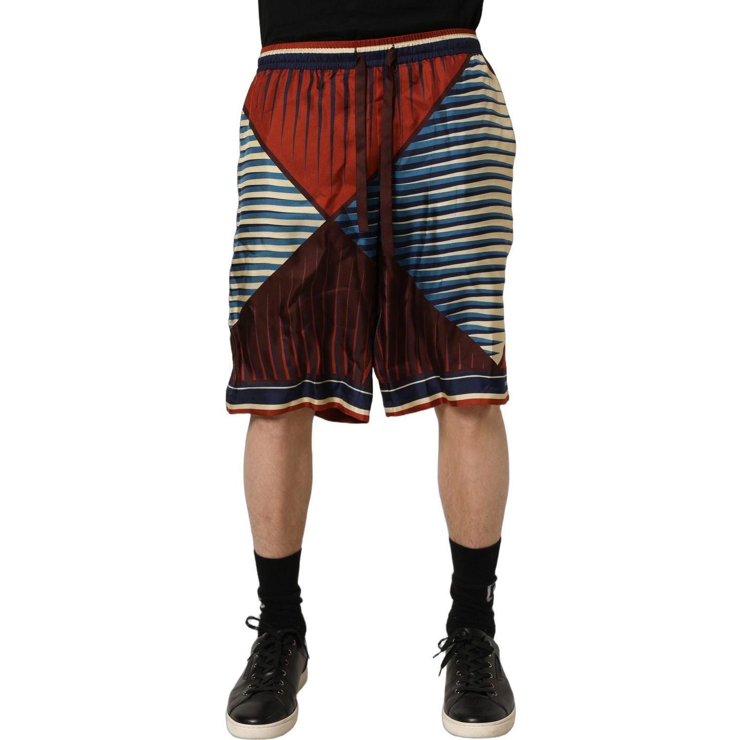 Dolce & Gabbana Multicolor Geometric Silk Men Bermuda Shorts