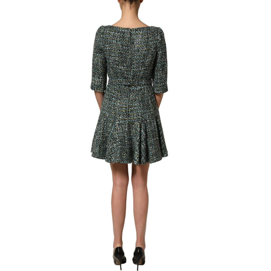 Dolce & Gabbana Multicolor Tweed Belted Babydoll Mini Dress