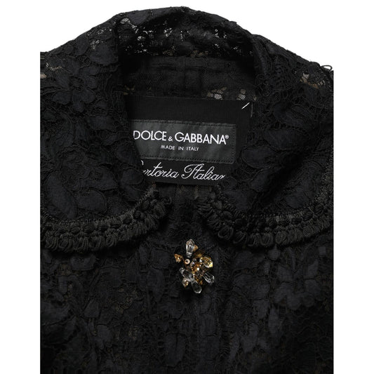 Dolce & Gabbana Black Embellished Guipure Lace Coat Jacket