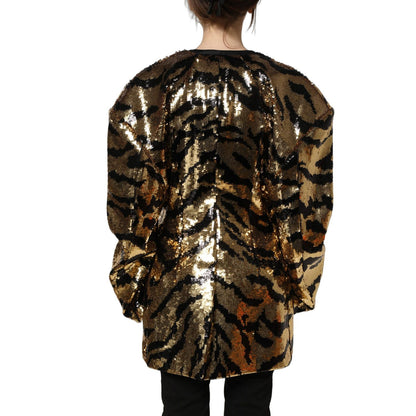 Dolce & Gabbana Black Gold Sequin Tiger Stripe Blazer Jacket