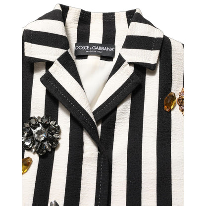 Dolce & Gabbana Black White Striped Embellished Coat Jacket