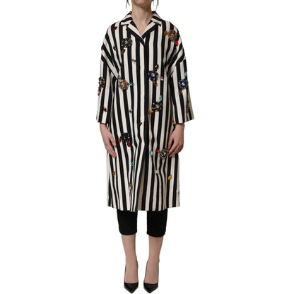 Dolce & Gabbana Black White Striped Embellished Coat Jacket