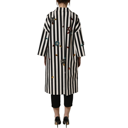 Dolce & Gabbana Black White Striped Embellished Coat Jacket