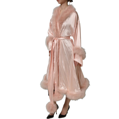 Dolce & Gabbana Light Pink Silk Turkey Feather Robe Jacket