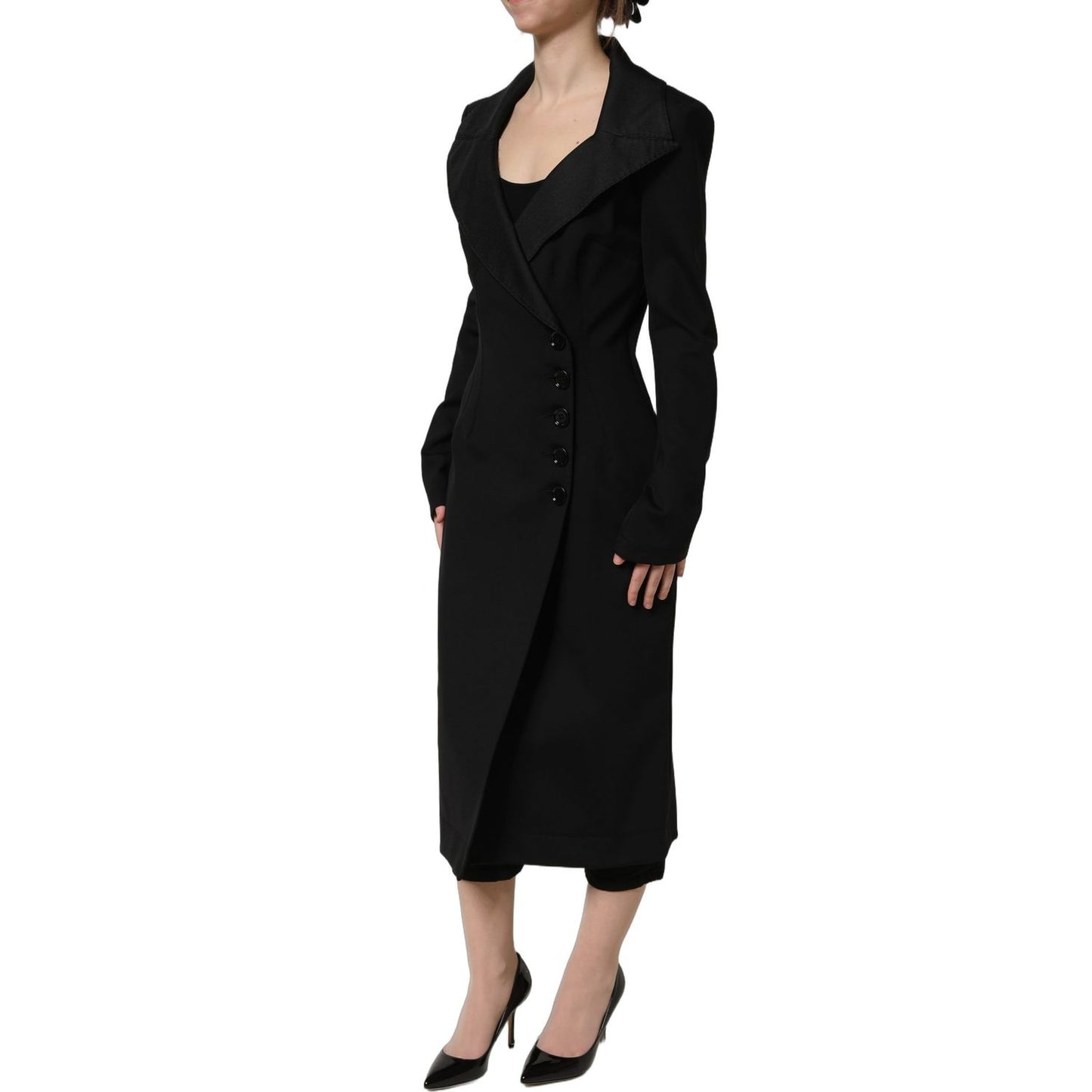 Dolce & Gabbana Black Nylon Double Breasted Coat Jacket