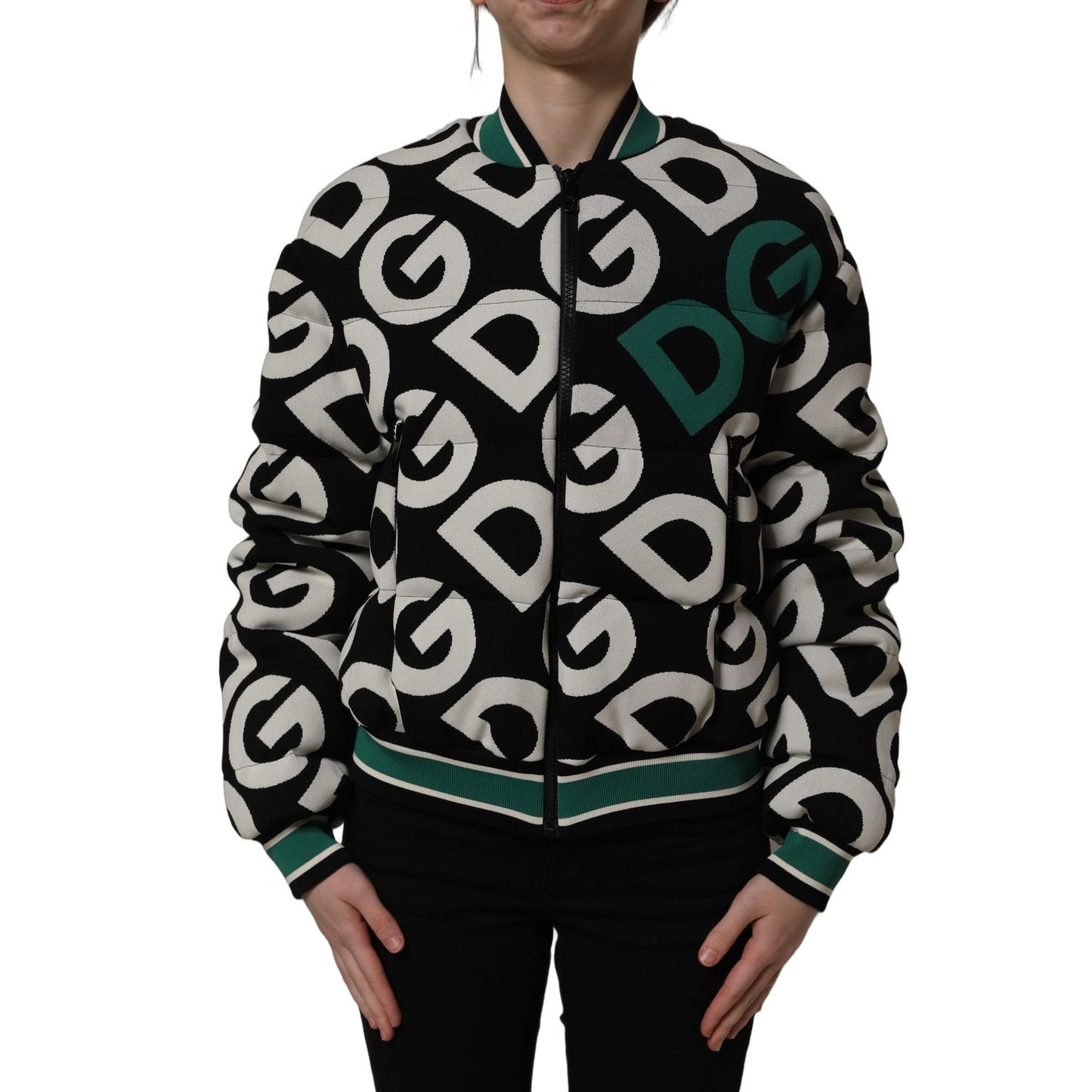 Dolce & Gabbana Multicolor Logo Full Zip Bomber Jacket