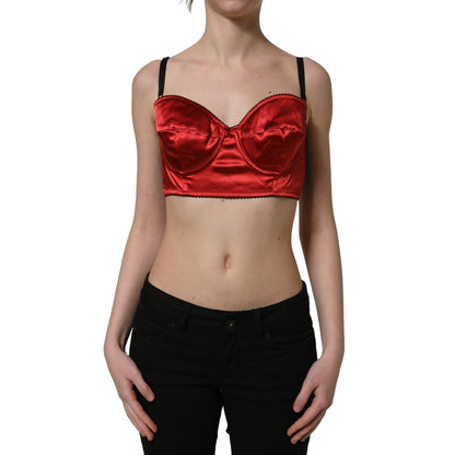 Dolce & Gabbana Red Polyester Satin Bustier Cropped Tank Top