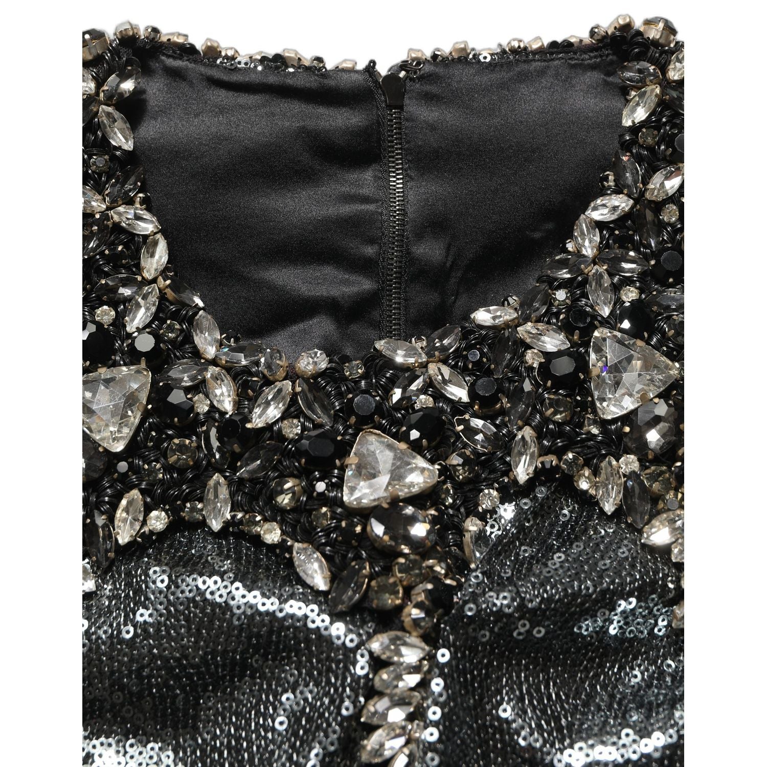 Dolce & Gabbana Metallic Gray Sequin Embellished Blouse Top