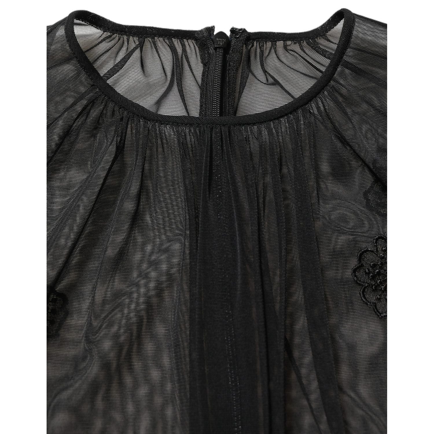 Dolce & Gabbana Black Polyester Mesh Sheer Crewneck Blouse Top
