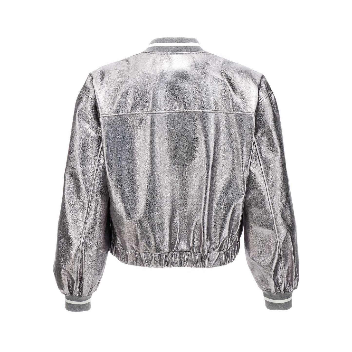 Brunello Cucinelli Silver Leather Bomber