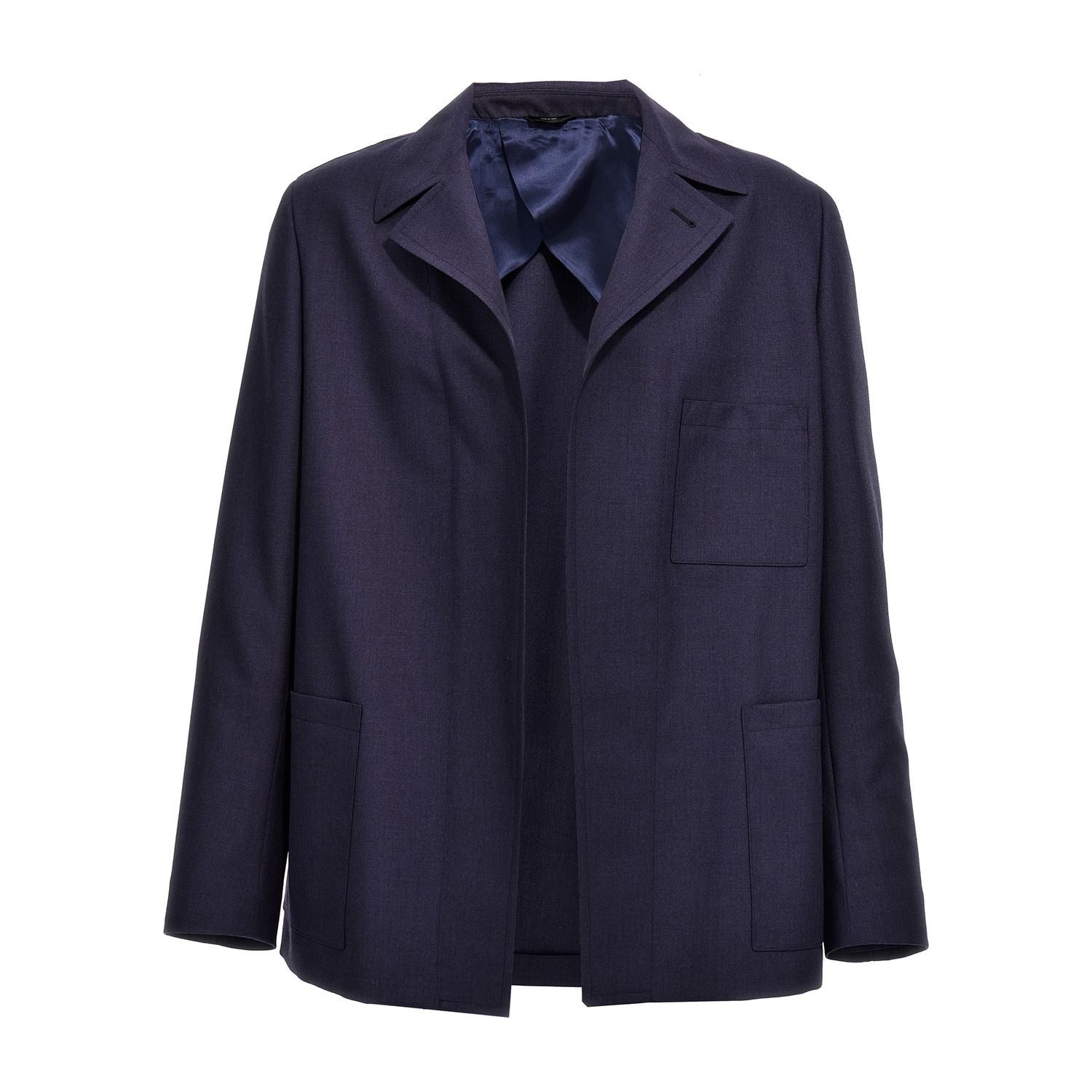 Fendi Blue Virgin Wool Full-Length Jacket