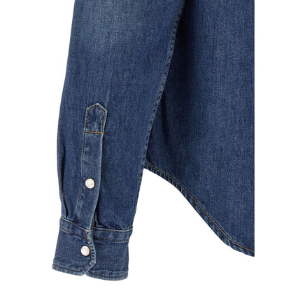 Versace Blue Cotton Blouse