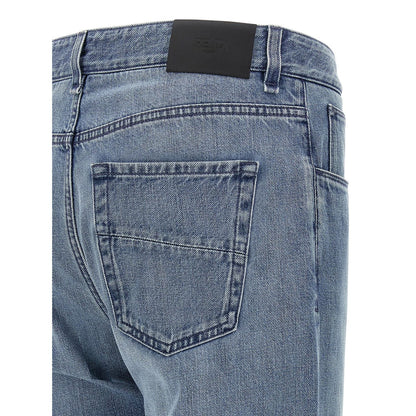Fendi Blue Cotton Straight-Leg Jeans