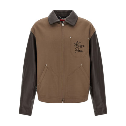 Kenzo Brown Virgin Wool Leather Jacket