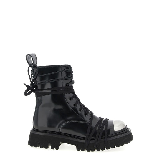 Moschino Black Calfskin Lace-Up Boots