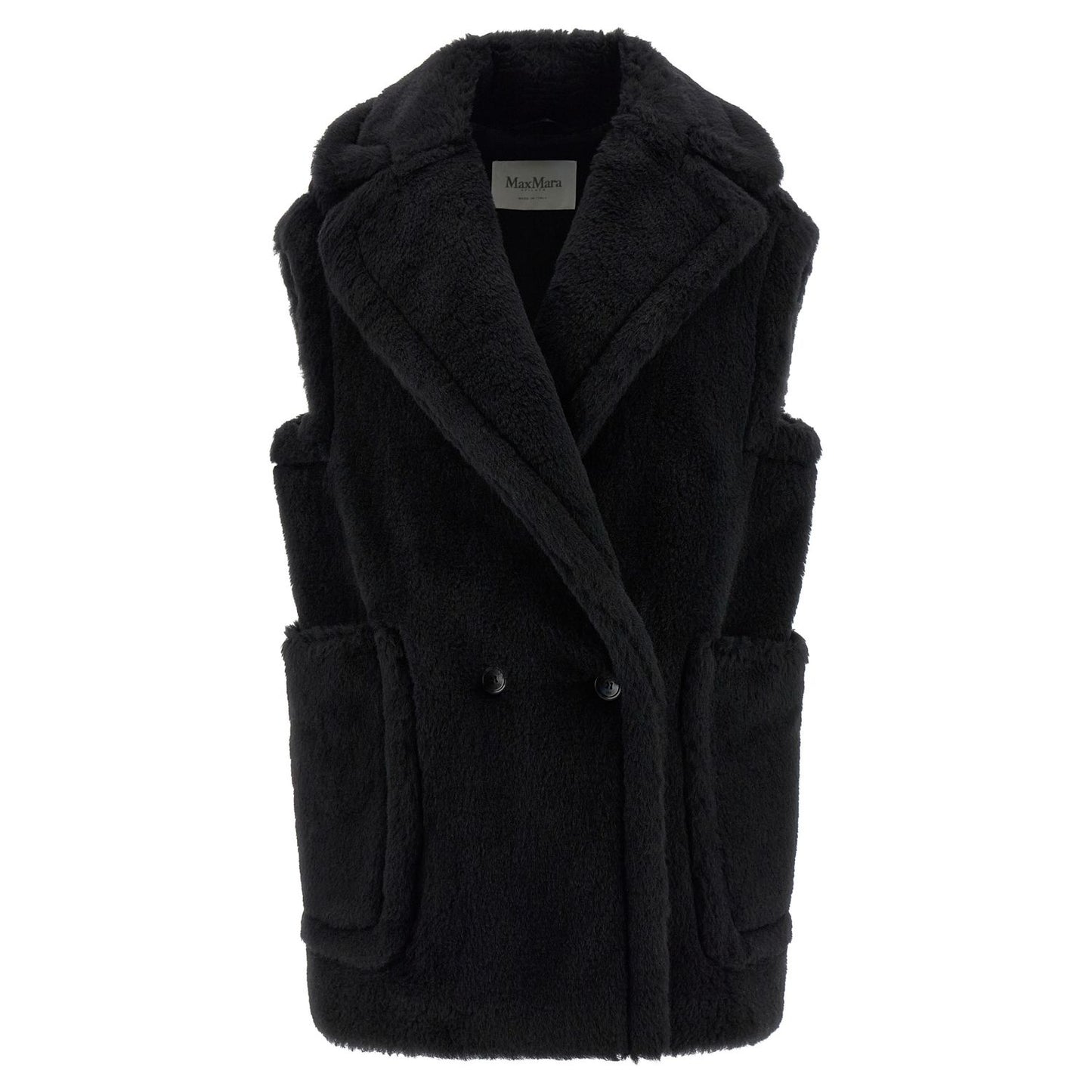 Max Mara Black Alpaca Leather Sleeveless Jacket
