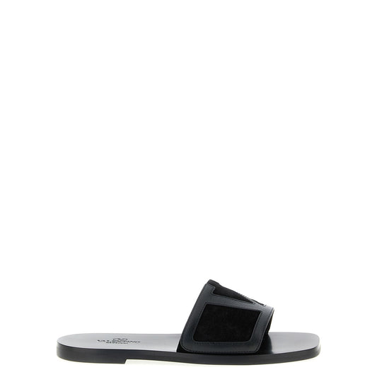 Valentino Garavani Black Calfskin Slides