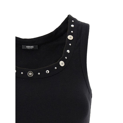 Versace Black Cotton Sleeveles T-Shirt