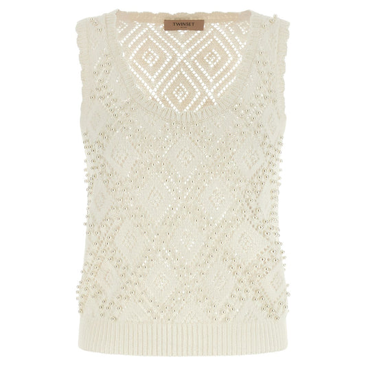 Twinset White Cotton Sleeveles T-Shirt
