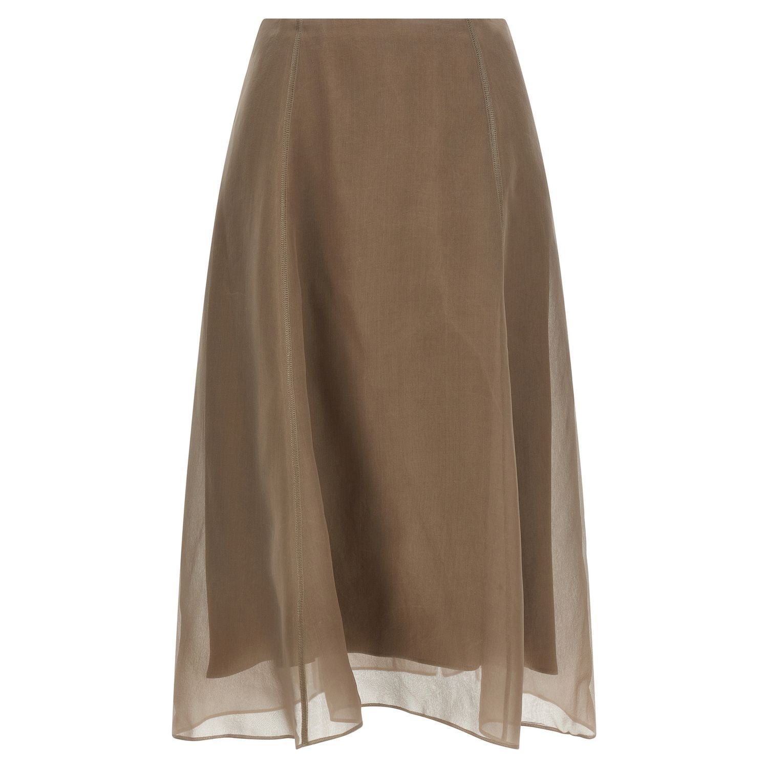 Brunello Cucinelli Beige Silk Midi Skirt