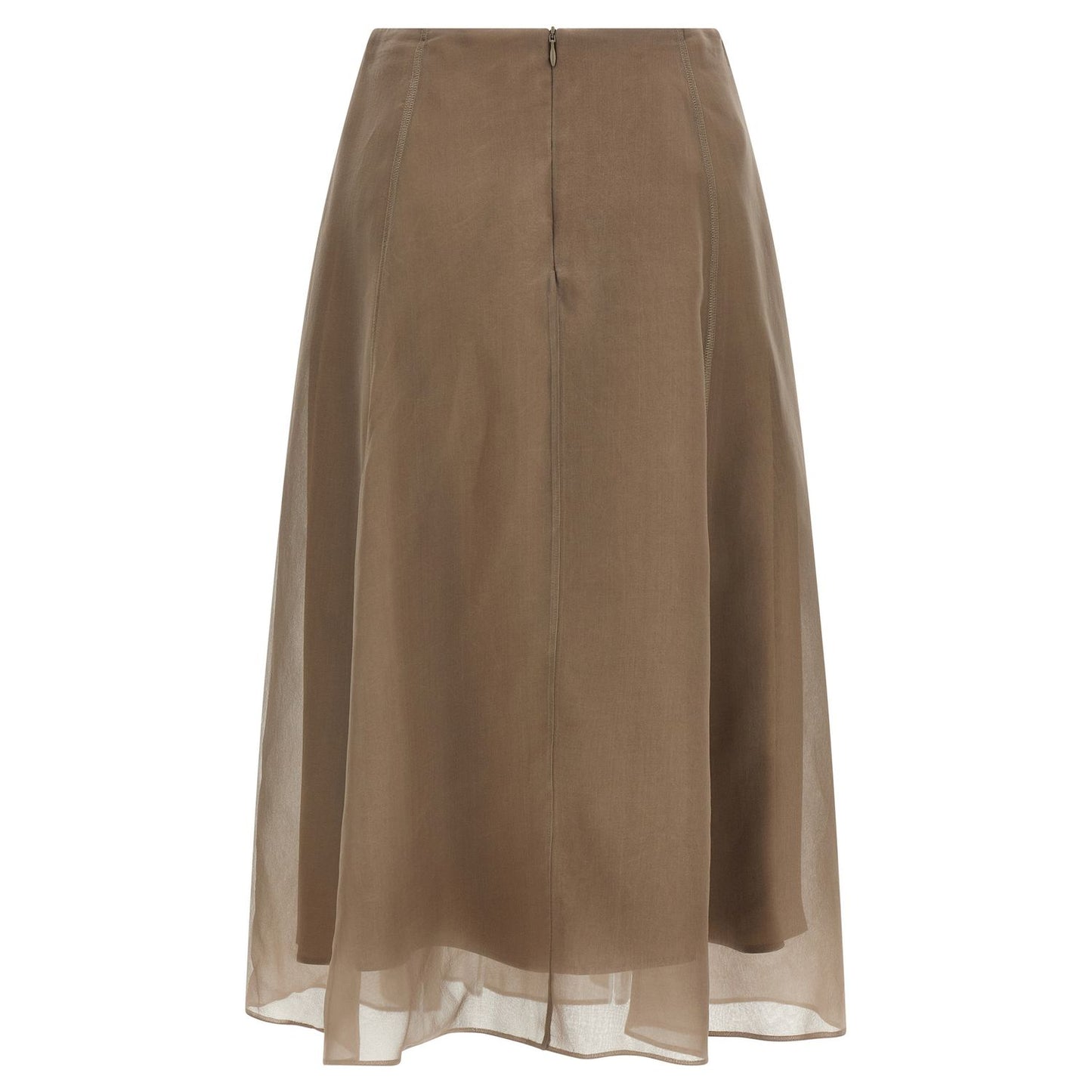 Brunello Cucinelli Beige Silk Midi Skirt
